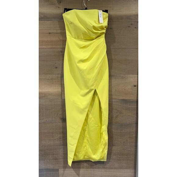 NWT Jewel Badgley Mischka Pleated Strapless yellow Sheath Gown maxi dress size 4 - Picture 4 of 11